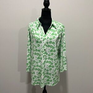 Charter Club  V-neck, Four button blouse, Clover, Floral, Blouse, Size XXL